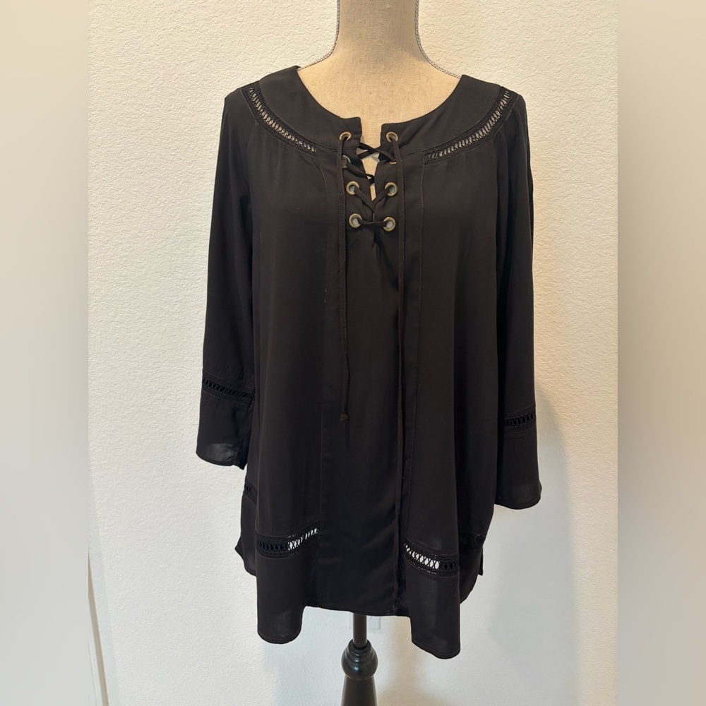 XCVI Black Lace-Up Tunic Top